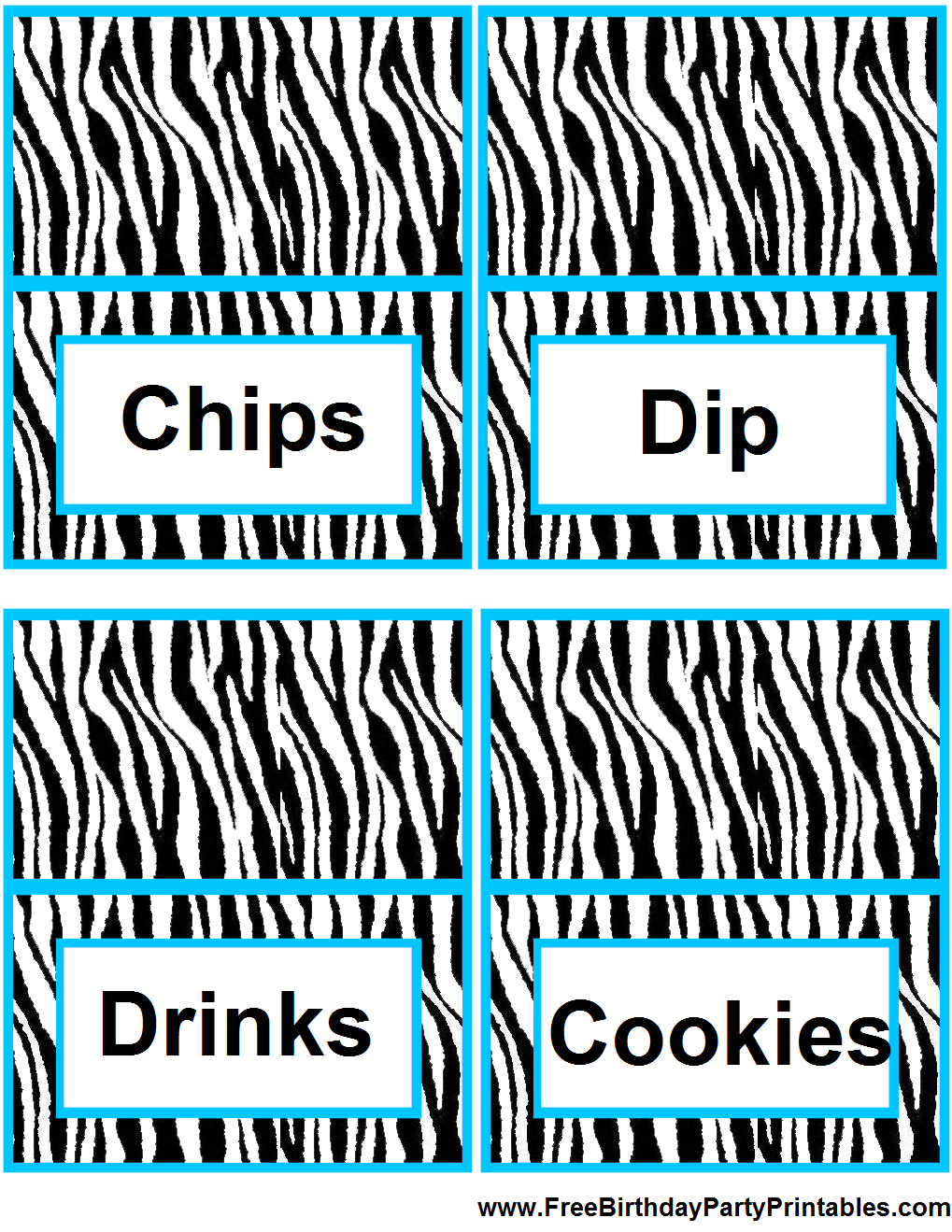 Blue Zebra Birthday Party Printables